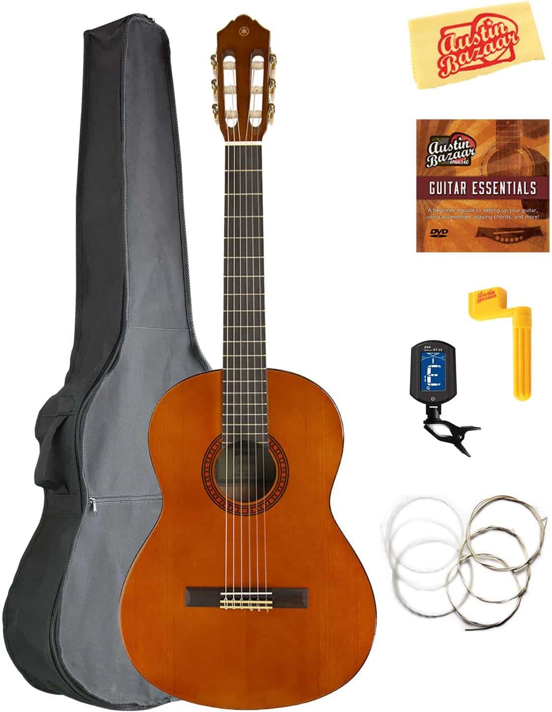 Yamaha CGS103A 3:4-Size Classical Guitar Bundle with Gig Bag, Tuner, Strings, String Winder, Austin Bazaar Instructional DVD, and Polishing Cloth